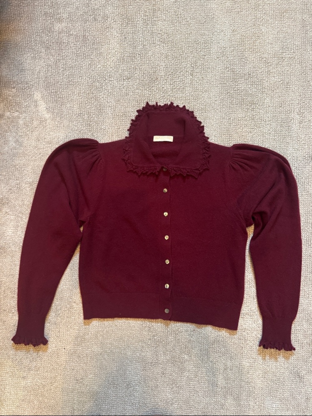 Ulla Johnson Ruffled Collar Cardigan Sweater - Burgundy